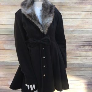 2B Bebe Black Winter Coat Faux Fur Collar